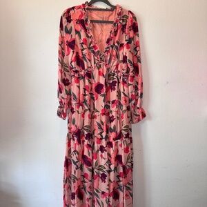 Brand New Pink Floral Ruffle Maxi Dress | Size Small (US 4-6)